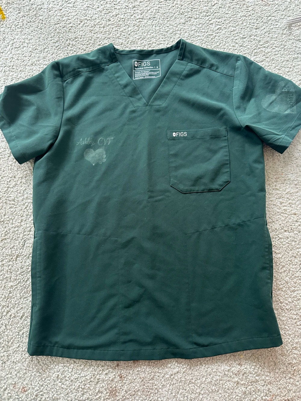 FIGS BRITISH RACING GREEN Oversized  Short Sleeve Scrub Top with Pocket- SIZE S